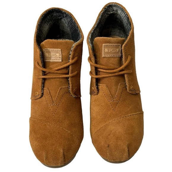 Toms Cognac “ Yellow Gold” Corlina Round Toe Lace Up Wedge Shoes Size 6 NEW - Picture 4 of 8